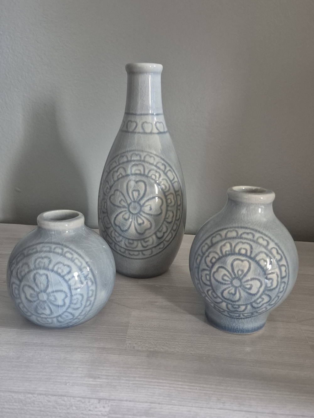 Set Of 3-Ceramic Mandela Bud Vases